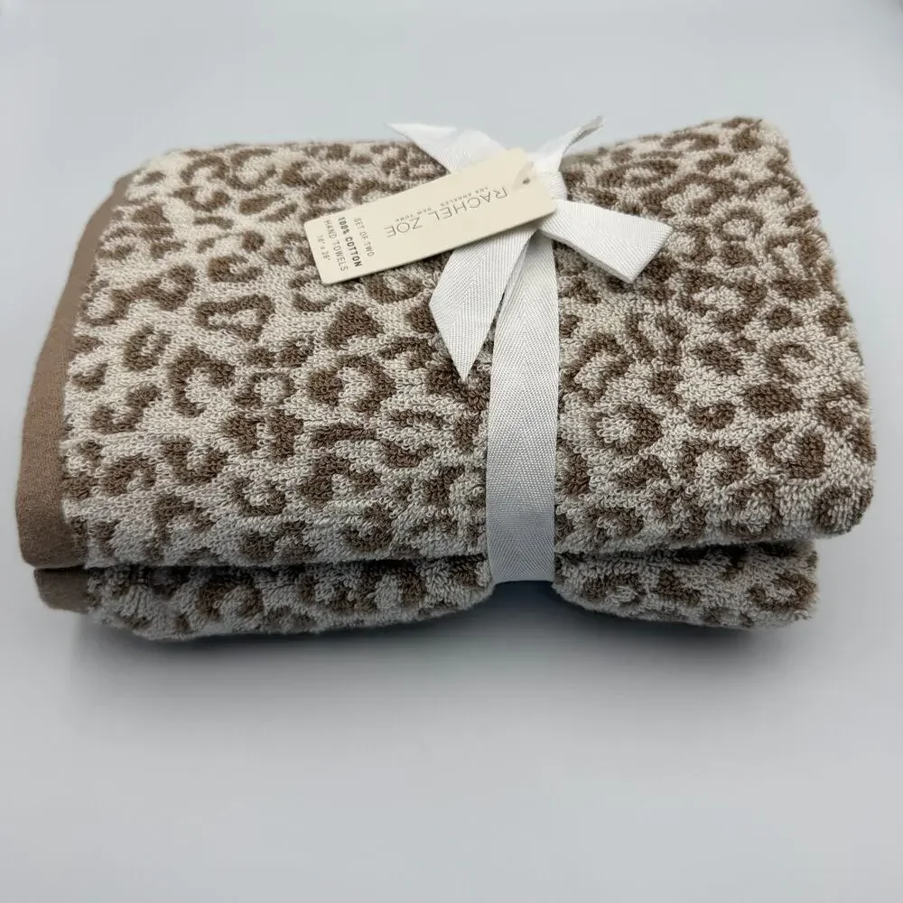Rachel Zoe Leopard Cheetah Animal Print Hand Towel Set of 2 Ivory Brown 18 x 28